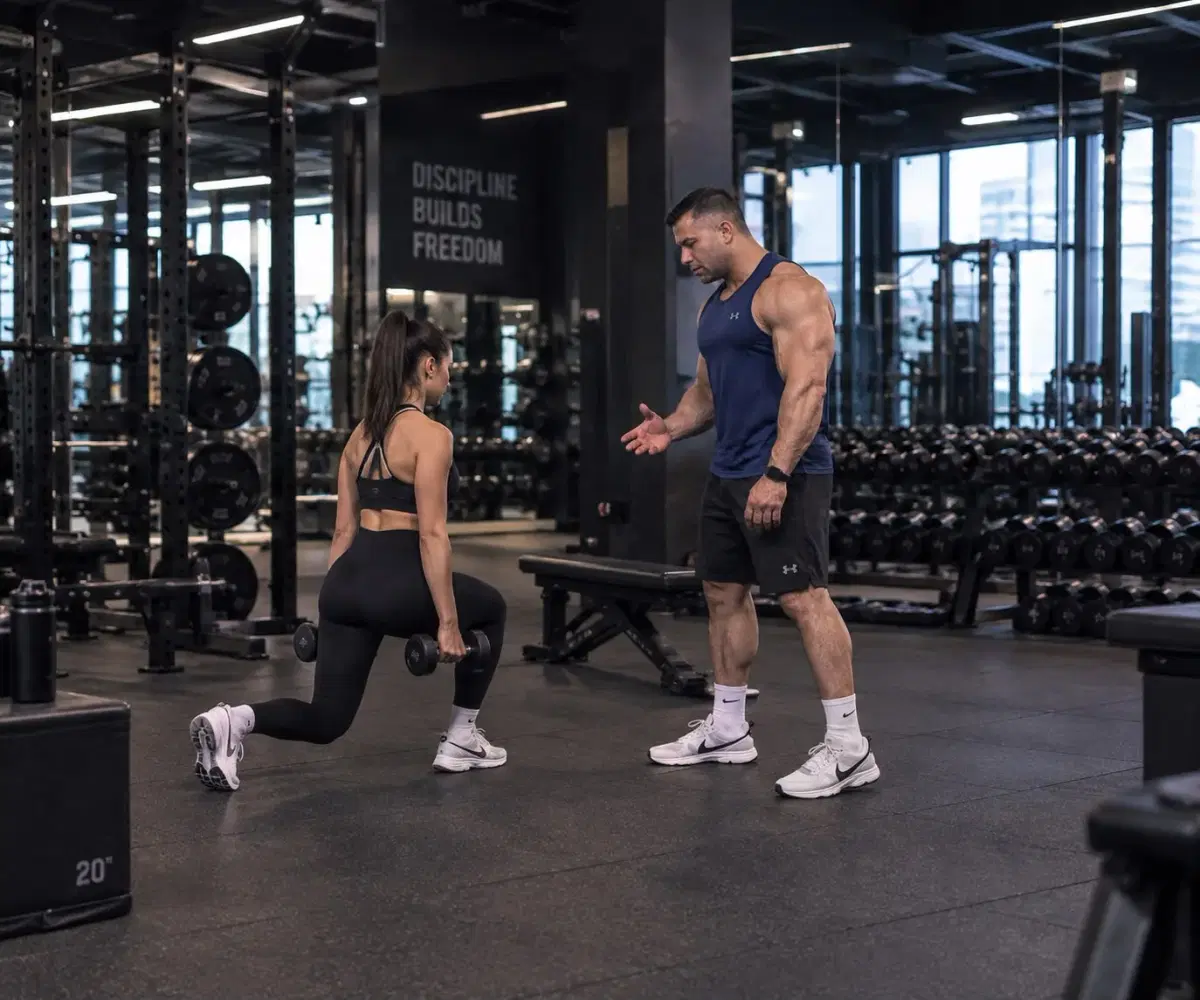 Meysam Karimi coaching a client during a personal training session in Chelsea, London